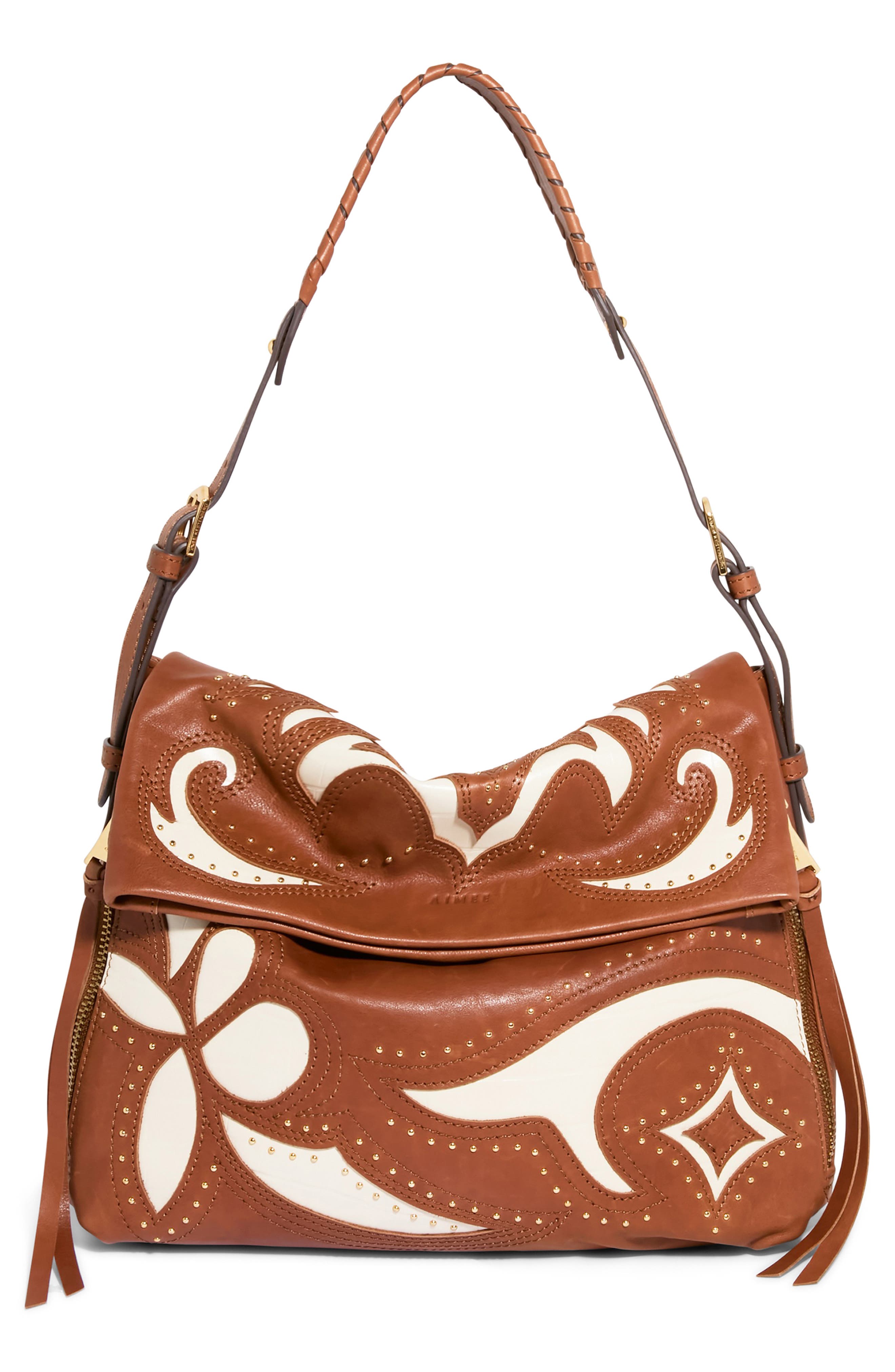 AIMEE Bali Double Entry Crossbody Bag, Main, color, Chestnut Inlay