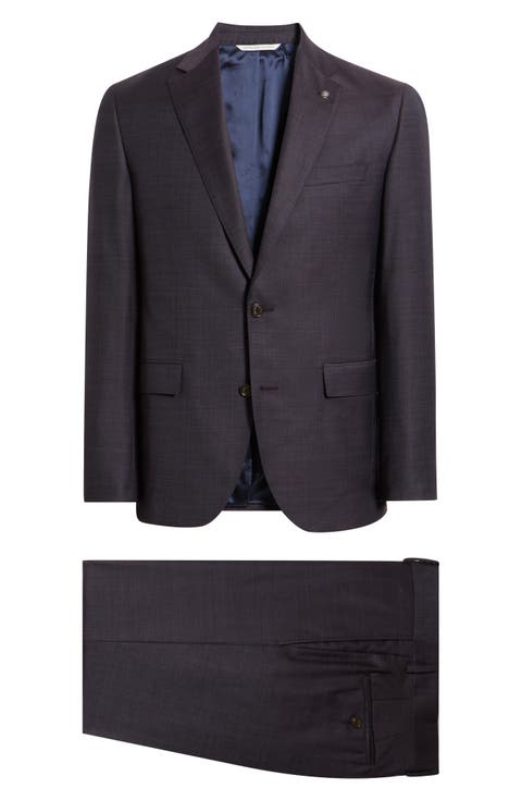 Esprit Contemporary Fit Dark Purple Mélange Super 130s Wool Suit