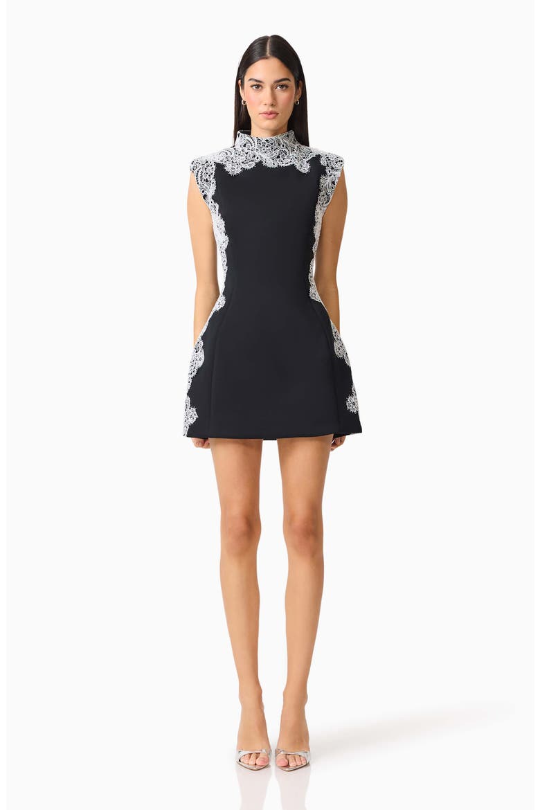 Elysisa Lace Mini Tulip Dress, Alternate, color, BLACK