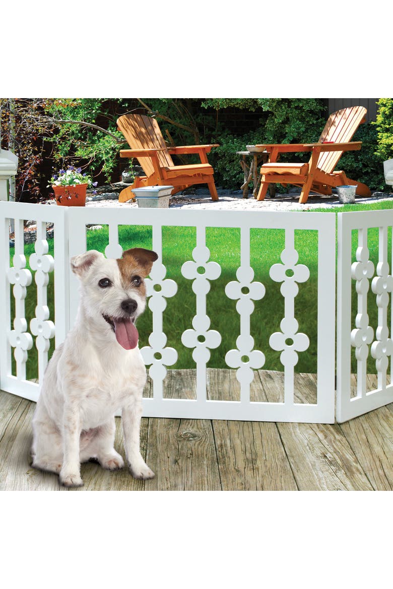 Wooden Pet Gate White Floral, 3Section Dog Gate, Assembled, Alternate, color, Multicolored