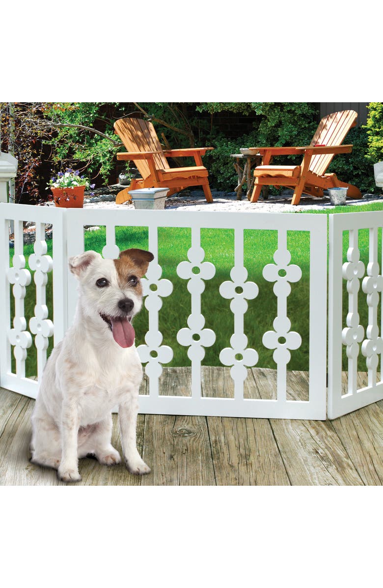 Etna Products Wooden Pet Gate White Floral, 3Section Dog Gate, Assembled, Alternate, color, 