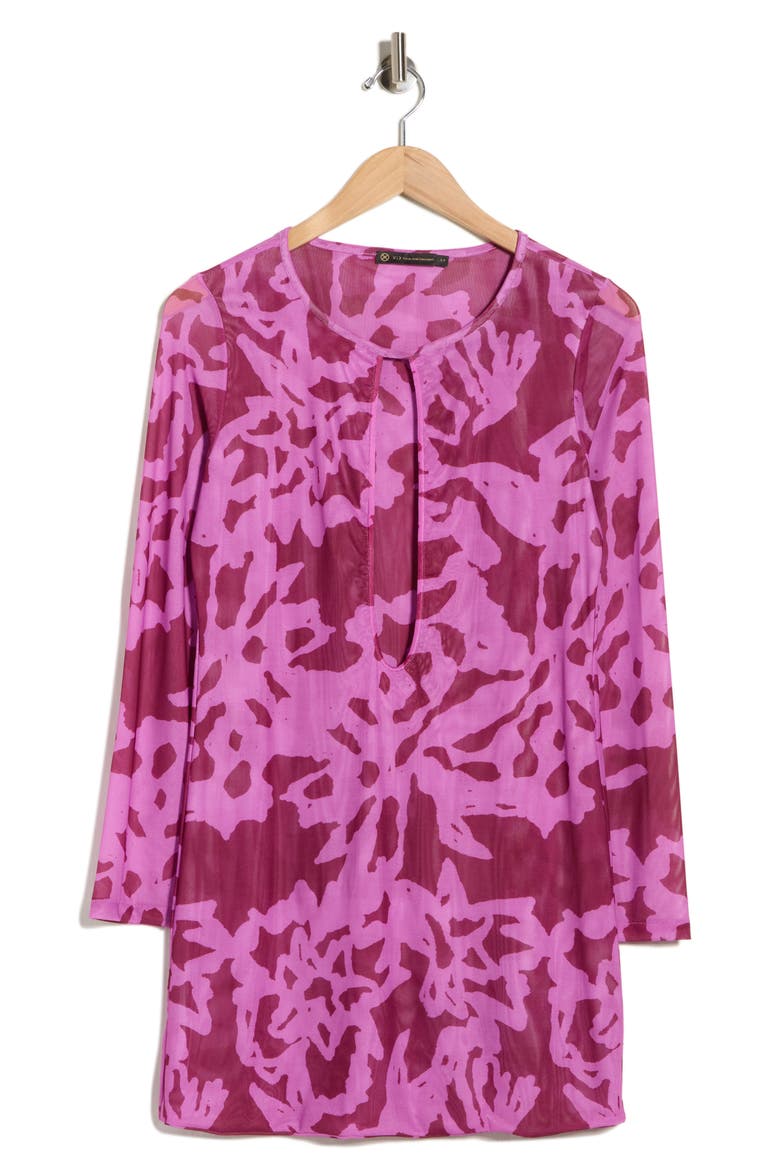 Cleo Long Sleeve Cover-Up Dress, Alternate, color, PINK MULTI