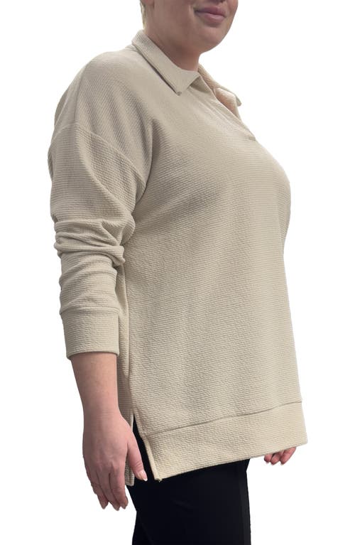 Standards & Practices Johnny Collar Long Sleeve Top In Beige