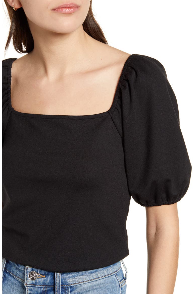 Puff Sleeve T-Shirt, Alternate, color, BLACK