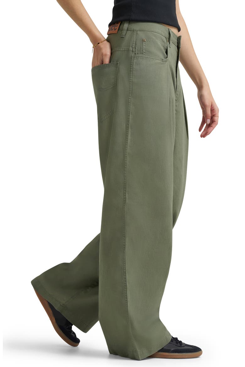 Pleated Slouchy Wide Leg Twill Pants, Alternate, color, MERCANTILE GREEN