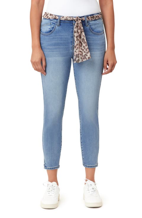 Belted Mid Rise Skinny Cropped Jeans