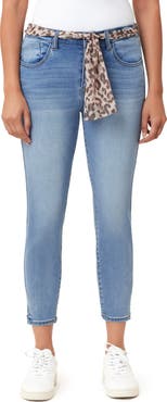 Kensie Belted Mid Rise Skinny Cropped Jeans