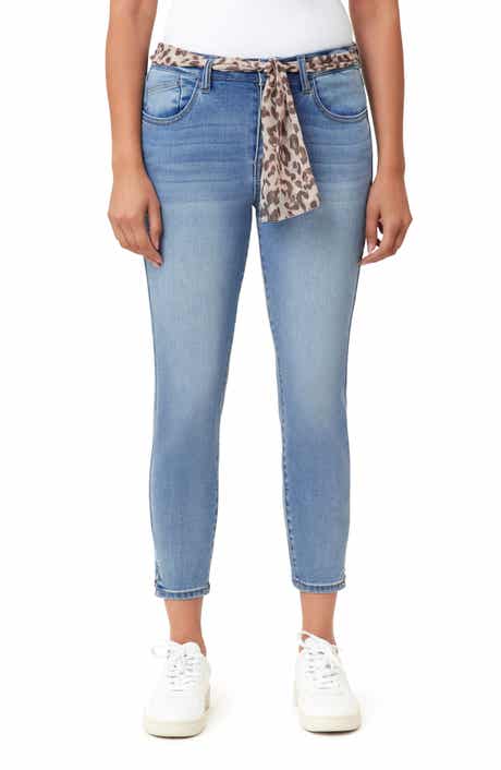 Belted Mid Rise Skinny Cropped Jeans