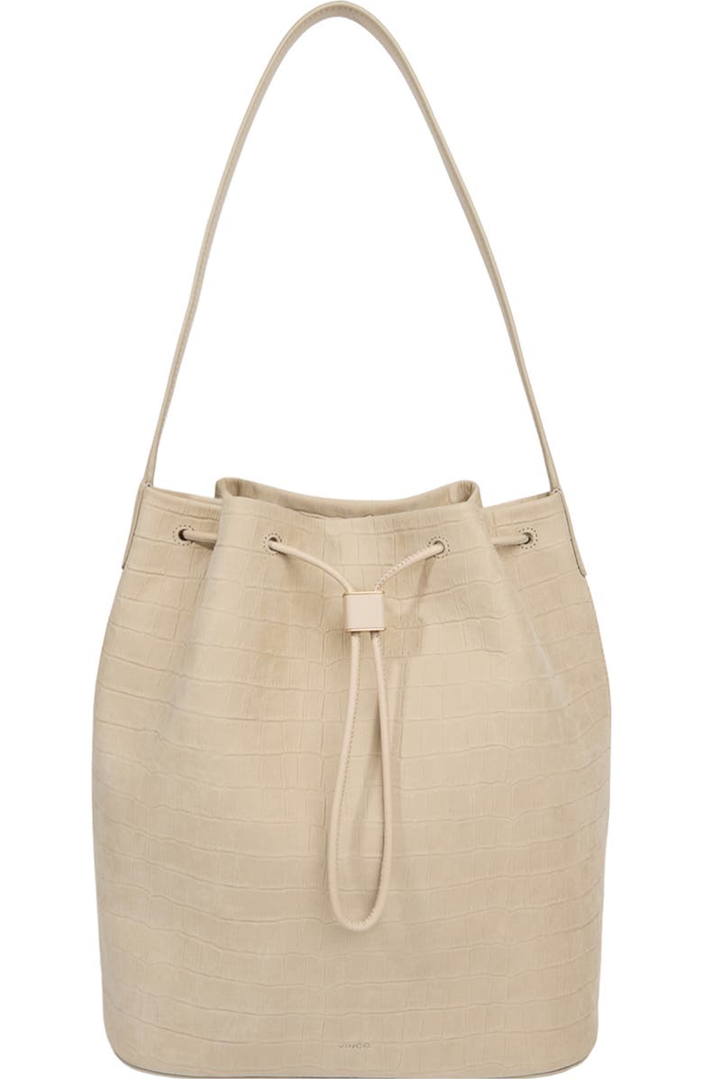 Vince Sarai Croc Embossed Leather Bucket Bag, Main, color, Marzipan