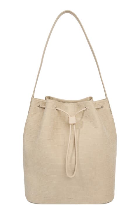 Sarai Croc Embossed Leather Bucket Bag