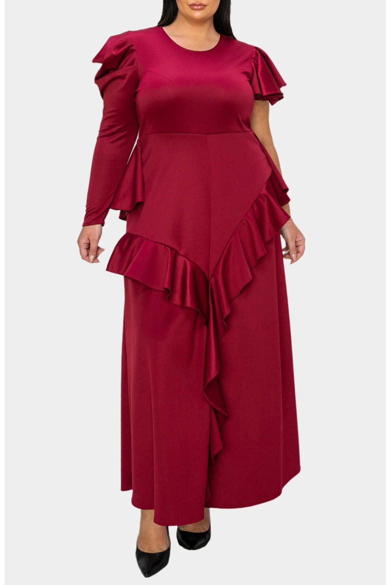 Vivienne Ruffle Maxi Dress, Main, color, BURGUNDY