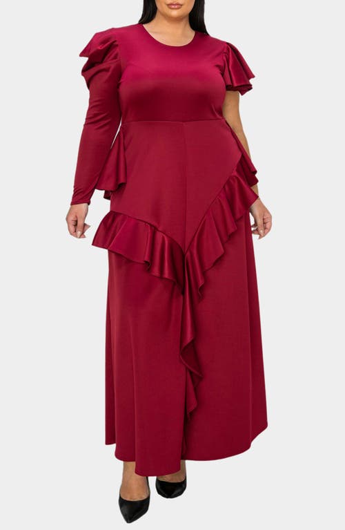 L I V D Vivienne Ruffle Maxi Dress In Burgundy