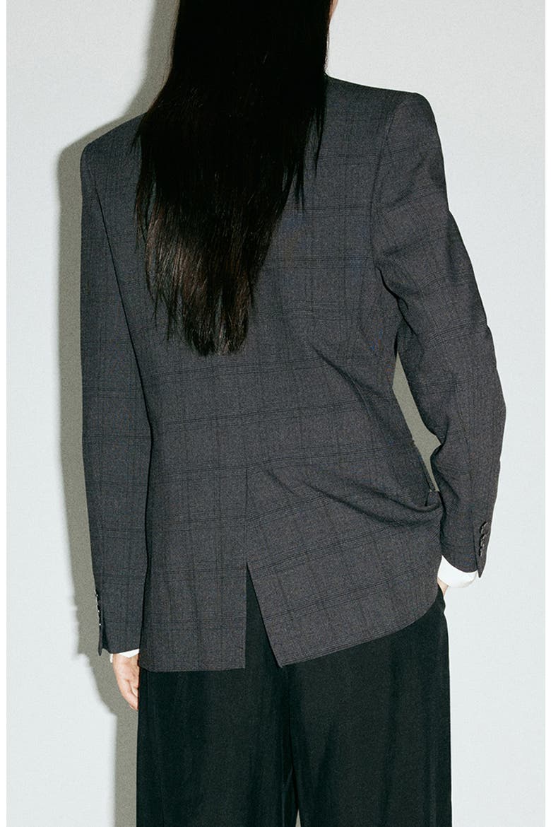 Plaid Double Breasted Blazer, Main, color, GREY