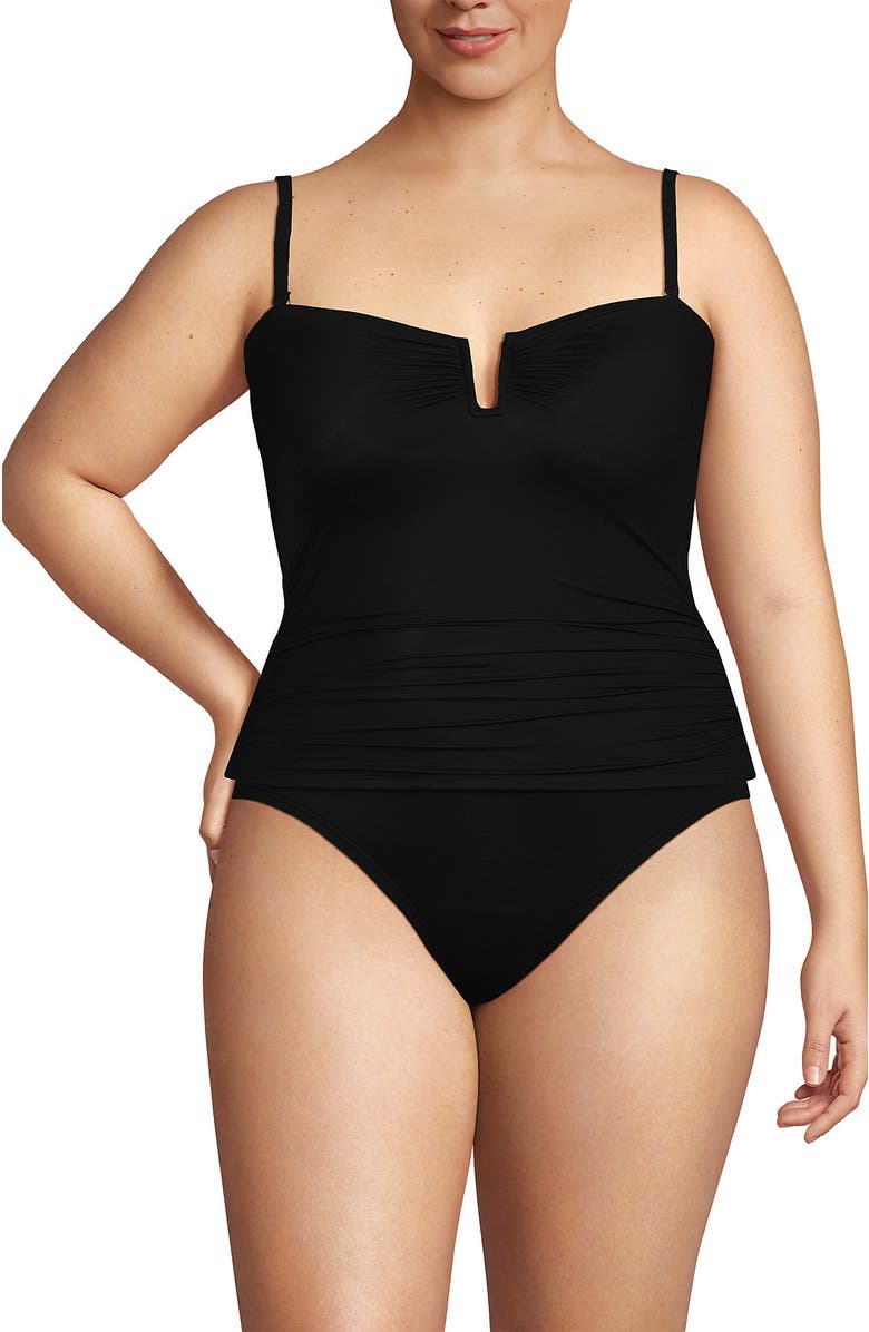 Lands' End Plus Size Slender Suit U-Wire Bandeau Tankini Top, Alternate, color, Black