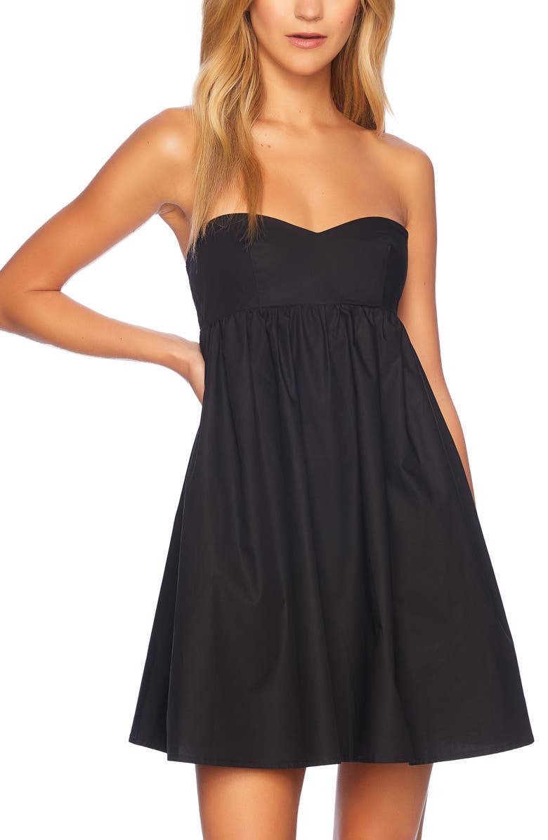 Susana Monaco Strapless Cotton Poplin Babydoll Minidress, Alternate, color, Black
