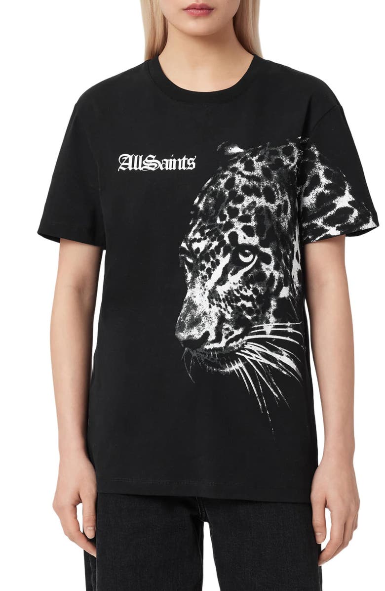 AllSaints Zaya Print Boyfriend T-Shirt, Alternate, color, Black