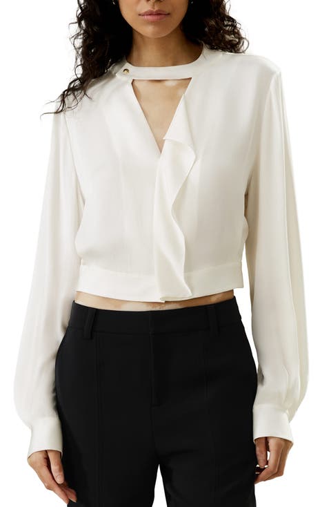 V Neck Collared Silk Shirt