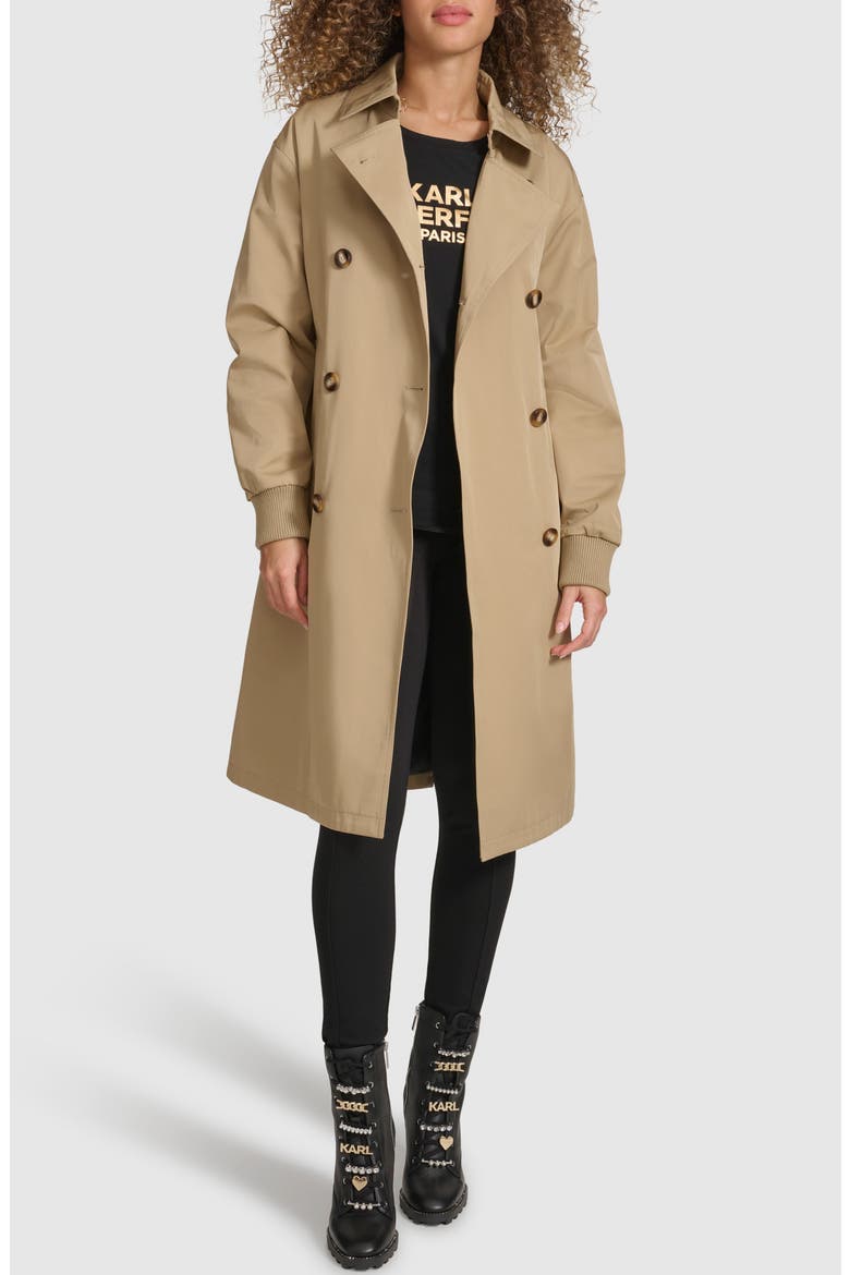 Double Breasted Gabardine Trench Coat, Alternate, color, KHAKI