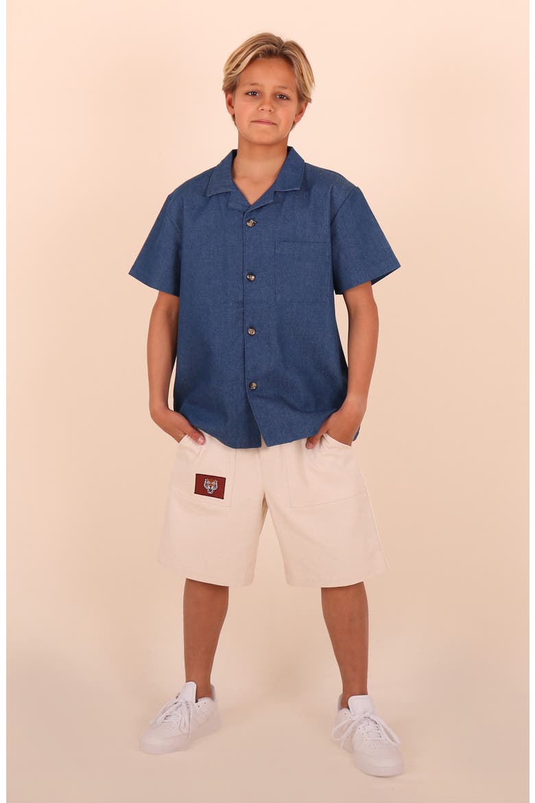 Kids' Denim Camp Shirt, Alternate, color, NAVY