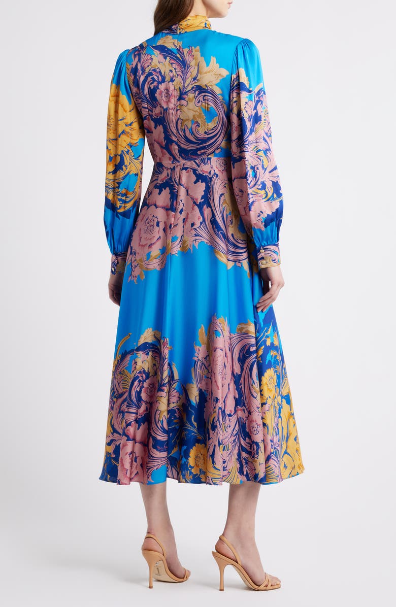 Elie Tahari The Raquel Placed Floral Long Sleeve Silk Blend Dress, Alternate, color, Ribbon Scroll Print