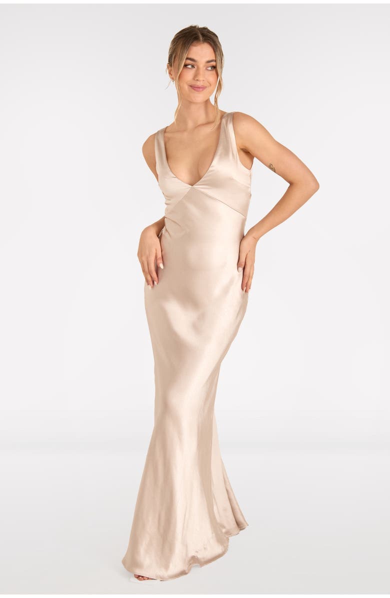 Six Stories Twist Back Satin Bridesmaid Dress, Main, color, Oyster