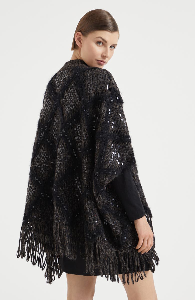 Brunello Cucinelli Wool and alpaca knit poncho with dazzling macro argyle embroidery, Alternate, color,
