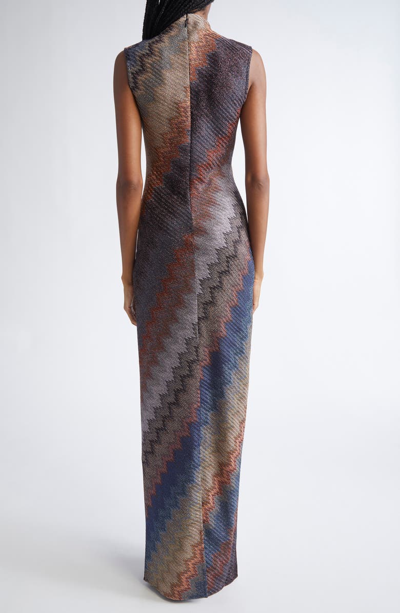 Missoni Metallic Zigzag Stripe Sleeveless Knit Dress, Alternate, color, Blue Tones On Dark Base