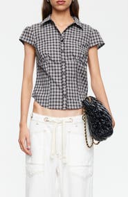 LIONESS Mon Cheri Plaid Crop Shirt