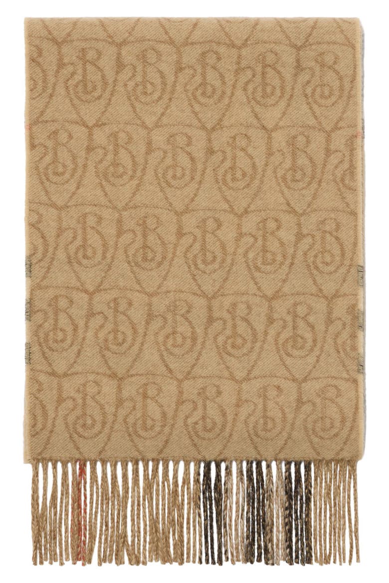 Reversible B Shield Cashmere Scarf, Alternate, color, SAND