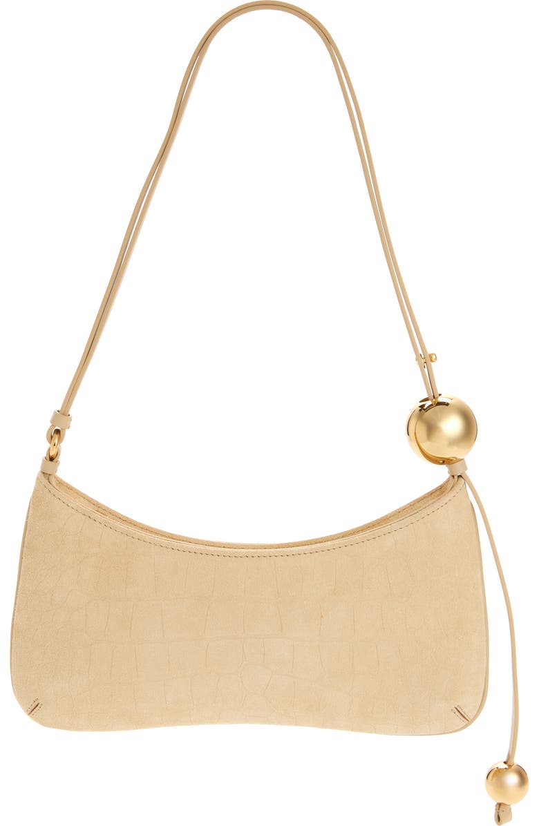 Jacquemus Le Bisou Perle Croc Embossed Suede Shoulder Bag, Alternate, color, Beige