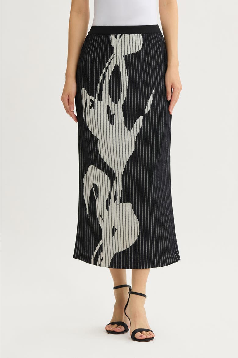 Straight Floral Soft Ribbed Knit Maxi Skirt, Main, color, Black/Ivory