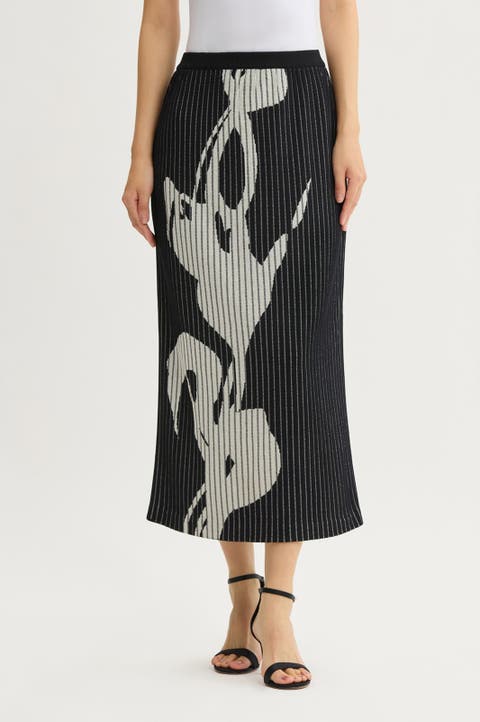 Straight Floral Soft Ribbed Knit Maxi Skirt