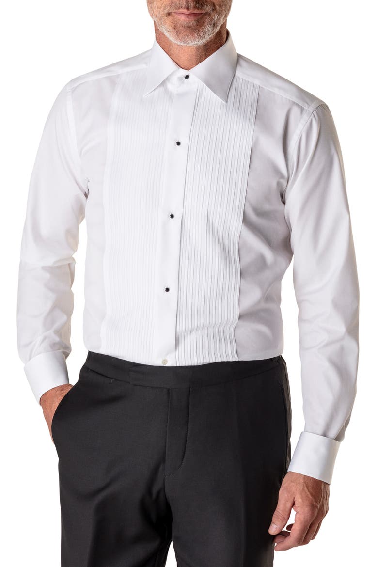 Contemporary Fit Pleated Bib Tuxedo Shirt, Main, color, WHITE