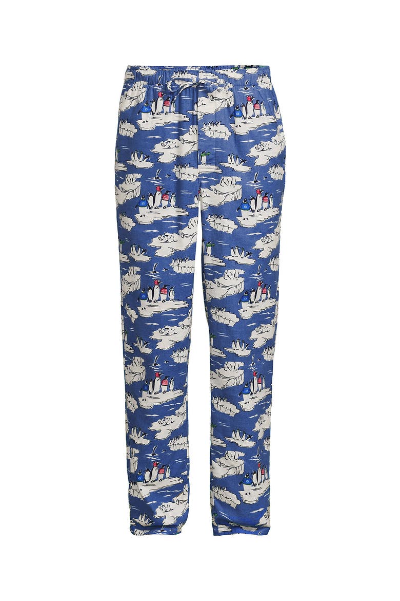 Flannel Pajama Pants, Alternate, color, Cobalt Blue Holiday Penguins