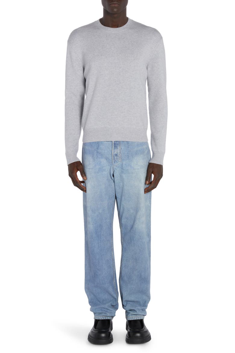 Intrecciato Leather Patch Cashmere Blend Crewneck Sweater, Alternate, color, VEIL MELANGE
