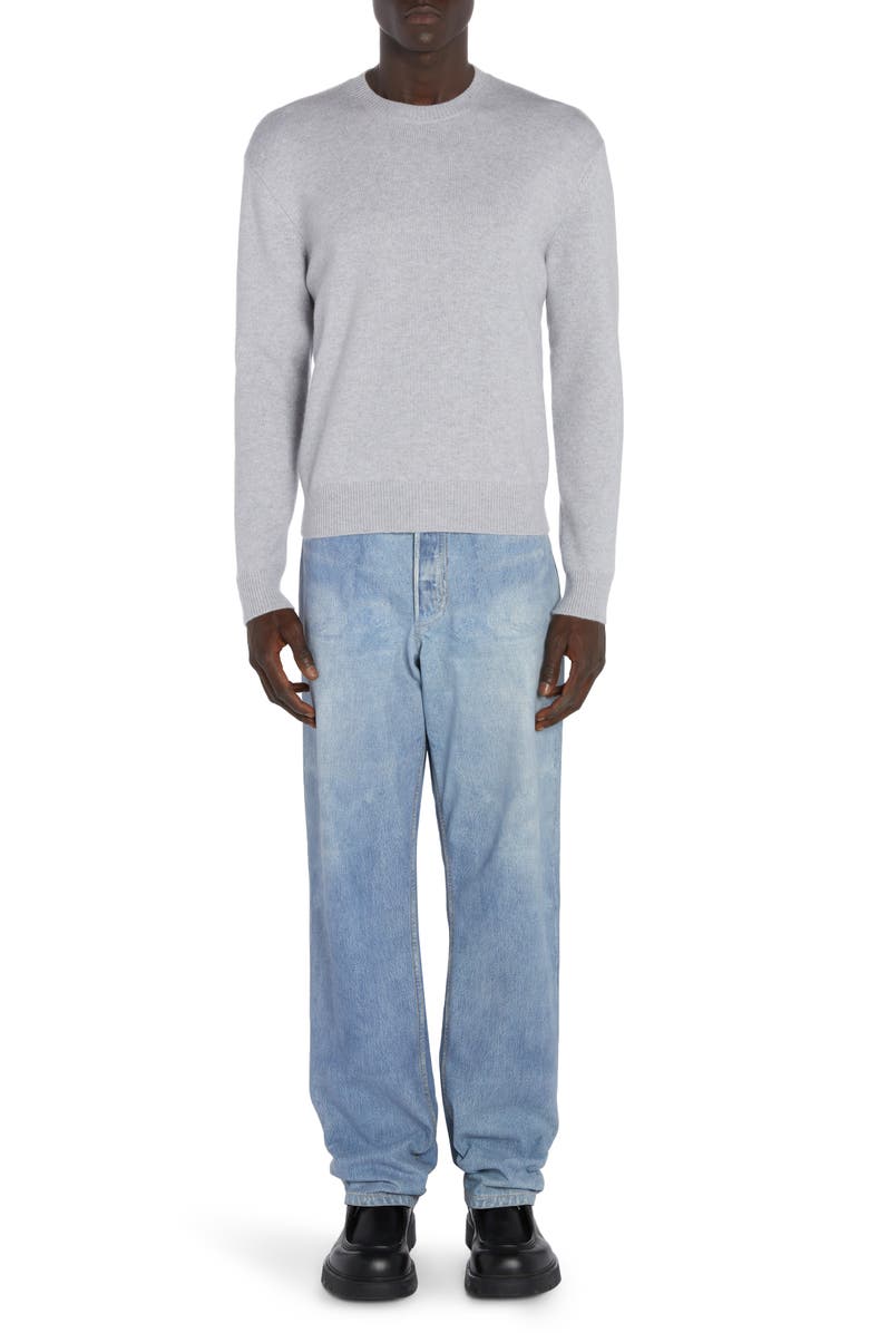 Bottega Veneta Intrecciato Leather Patch Cashmere Blend Crewneck Sweater, Alternate, color, Veil Melange