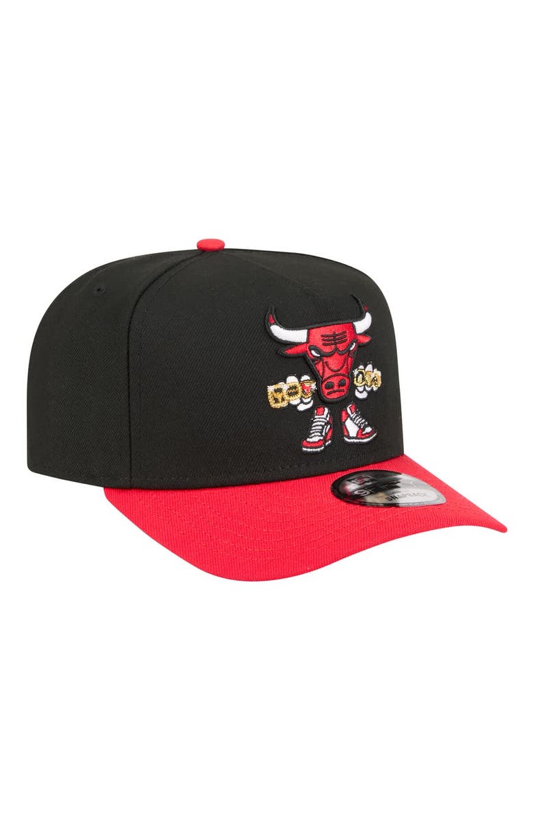 New Era Men's New Era  Black Chicago Bulls Injection Cartoon Logo A-Frame 9FIFTY Adjustable Hat, Alternate, color, Black