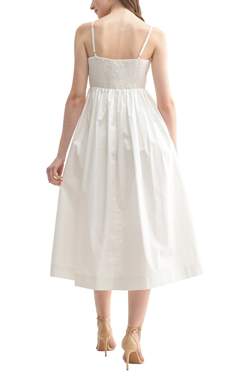 All in Favor Cotton Poplin Shirred Midi Dress, Alternate, color, White
