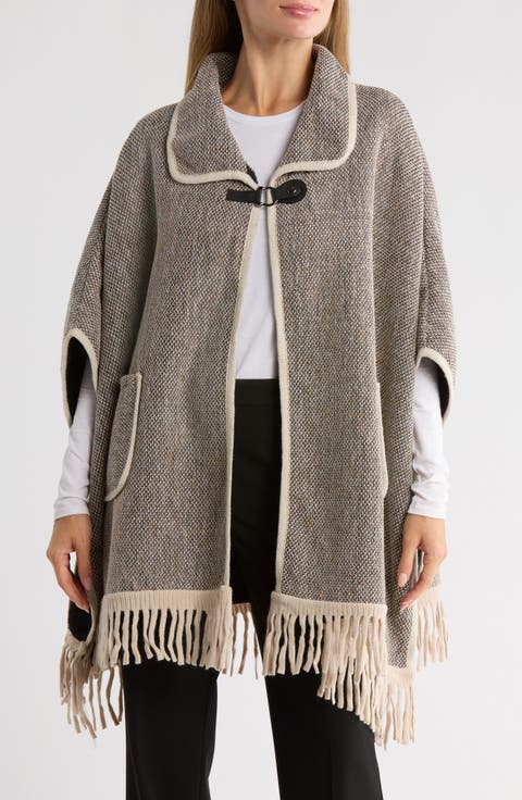 Faux Fur Lined Jacquard Ruana