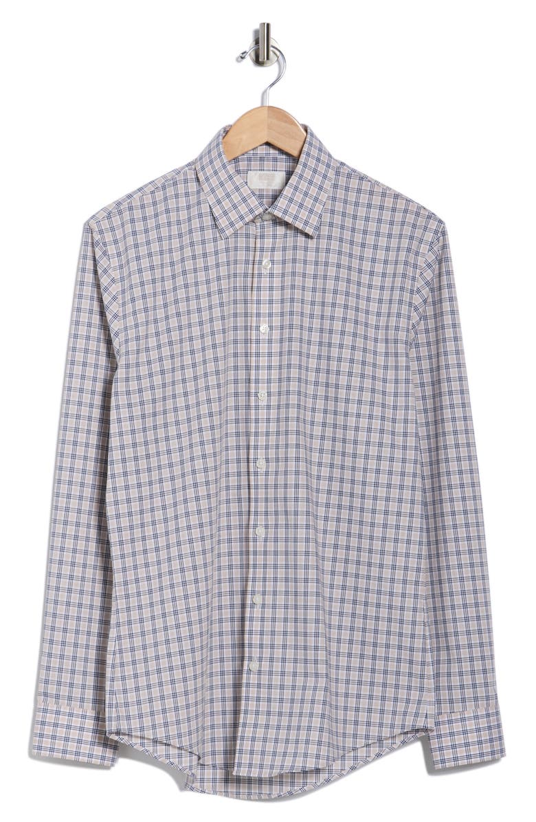 NORDSTROM RACK Trim Fit Non-Iron Dress Shirt, Alternate, color, Navy- Tan Octavia Plaid