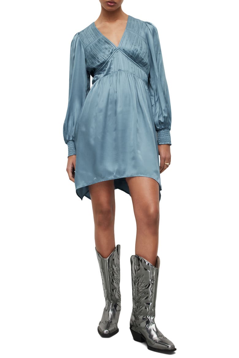 Esta Long Sleeve Asymmetric Hem Dress, Main, color, BLUE SLATE