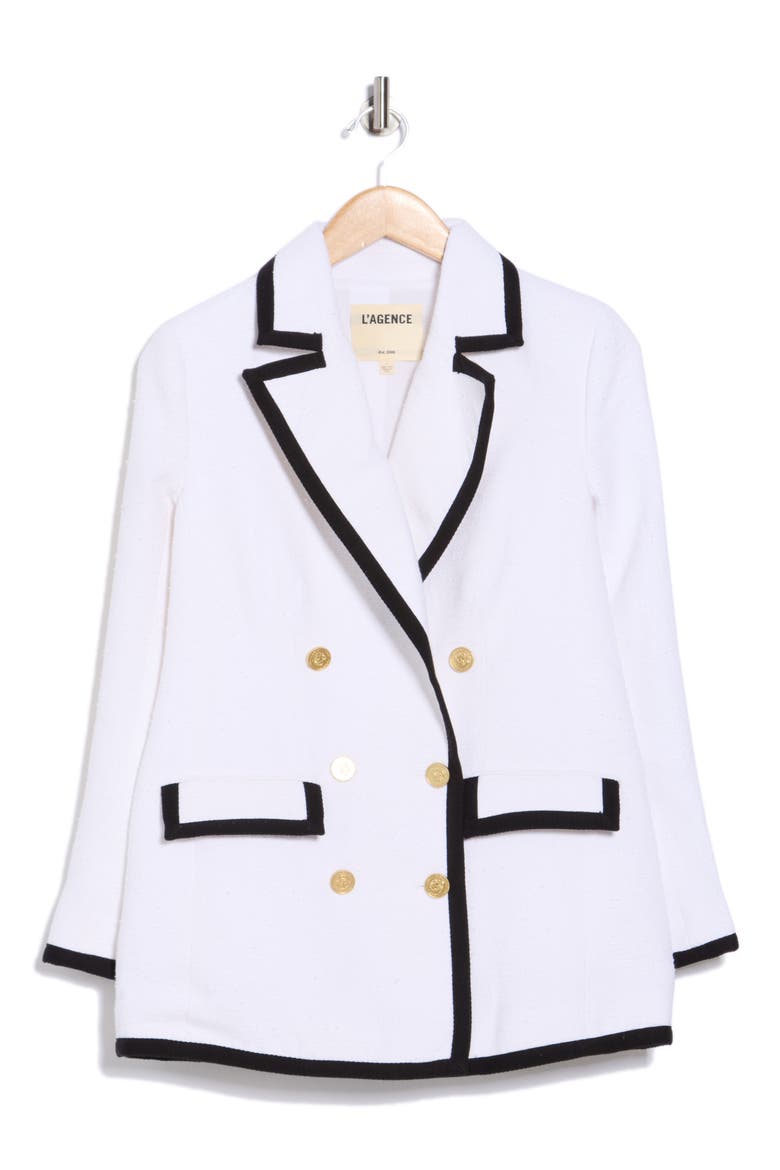 Aimee Contrast Trim Blazer, Alternate, color, WHITE/ BLACK