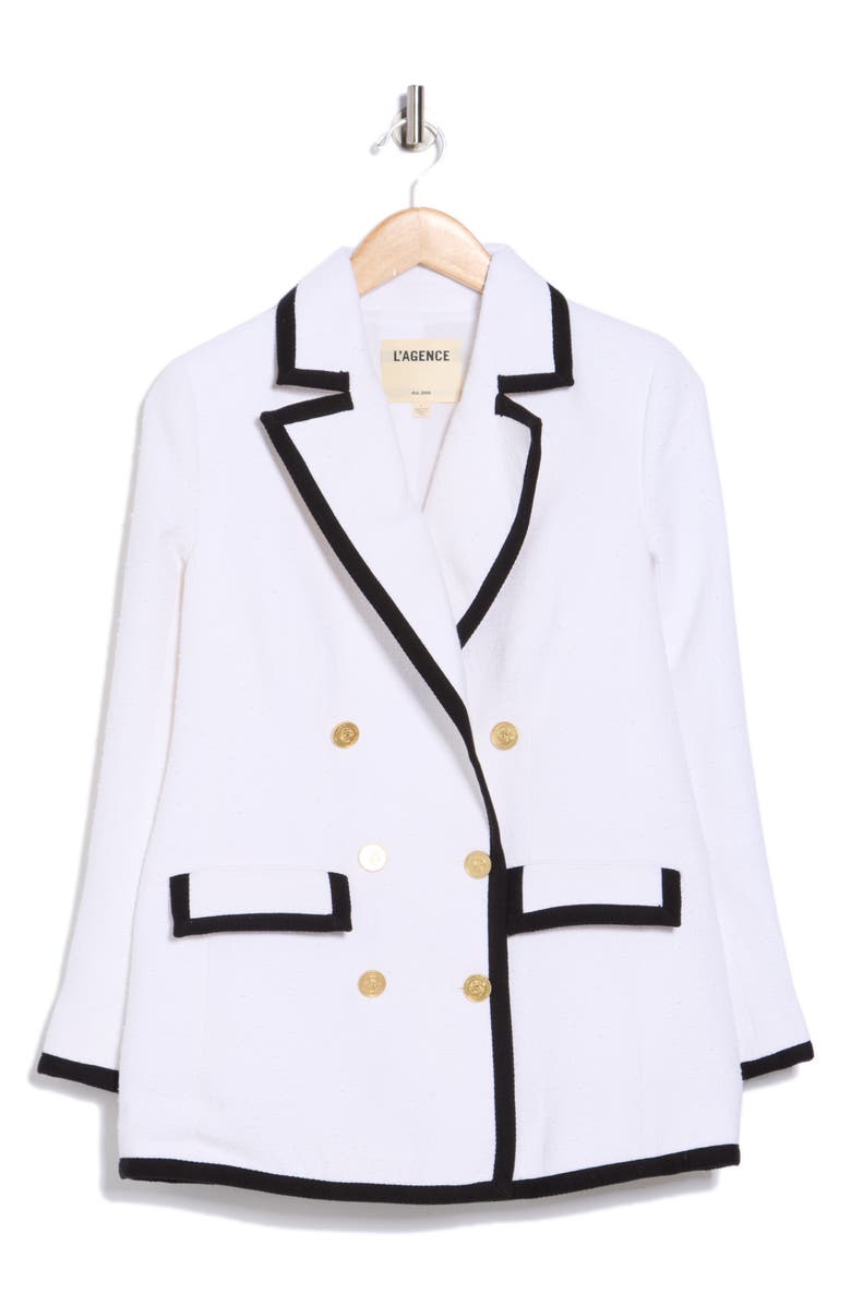 L'AGENCE Aimee Contrast Trim Blazer, Alternate, color, White/ Black