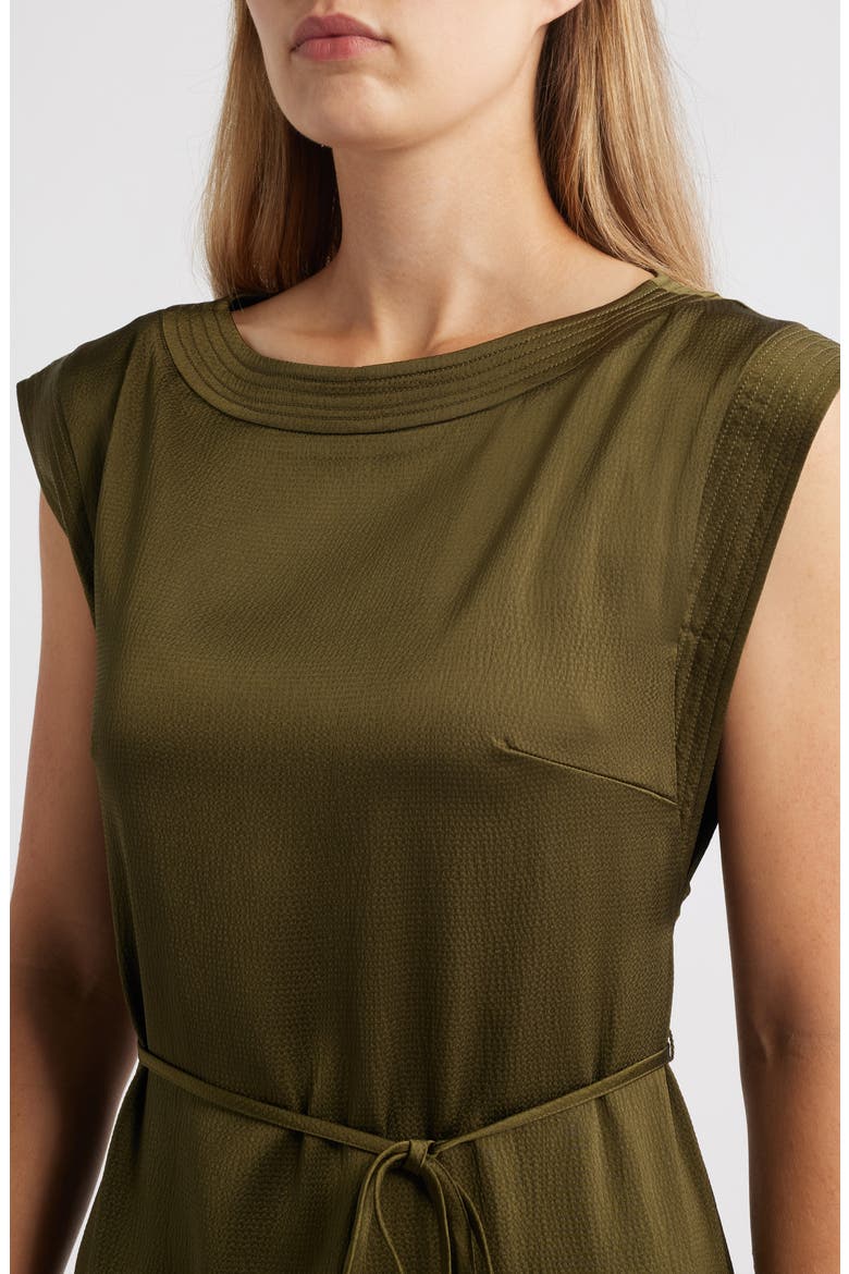 Cap Sleeve Stretch Satin Belted Dress, Alternate, color, OLIVE