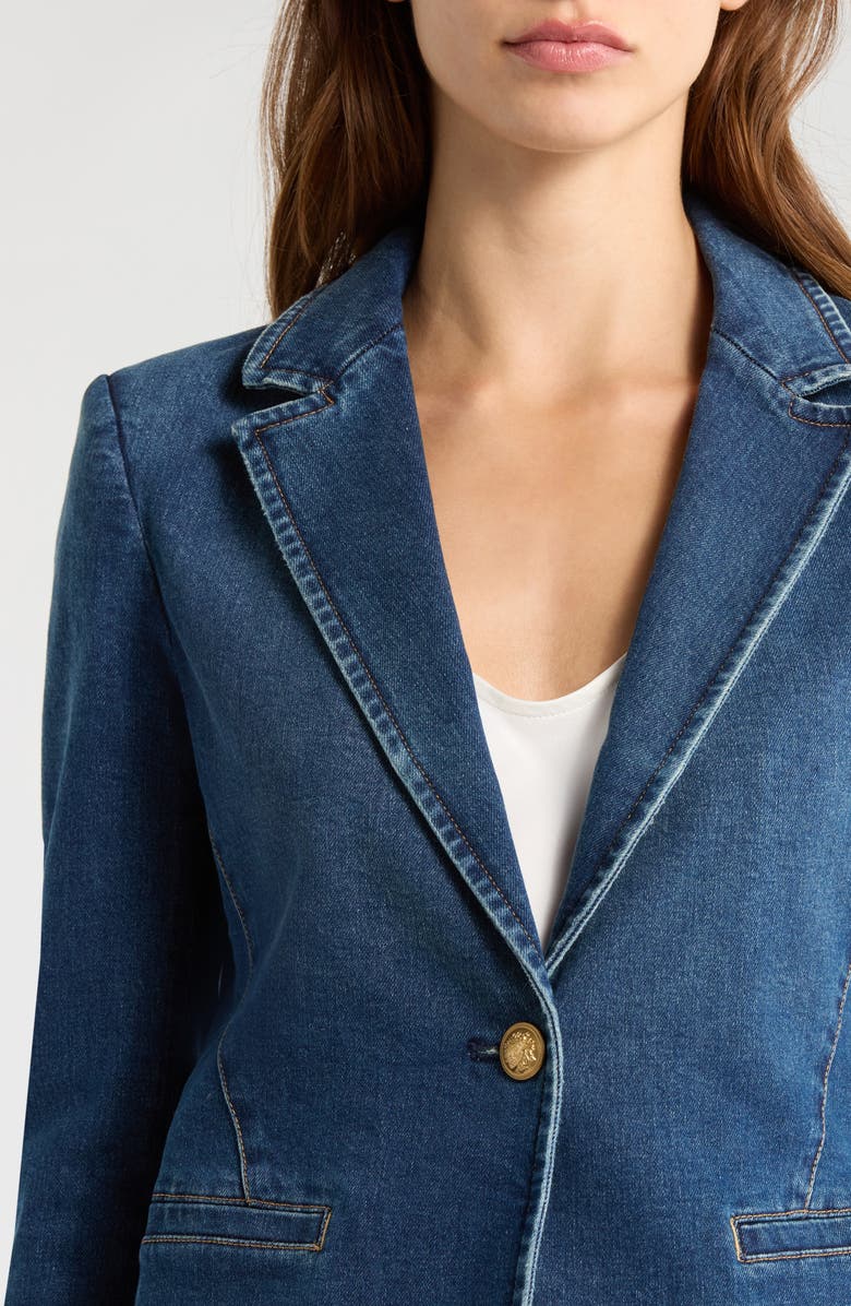 Alice + Olivia Macey Fitted Denim Blazer, Alternate, color, Love Train
