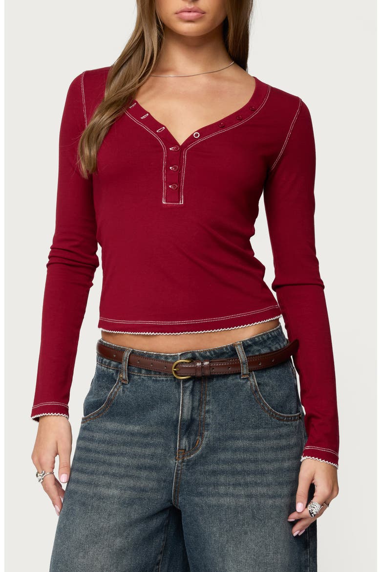Yael Contrast Stitch Henley, Main, color, BURGUNDY