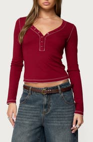 EDIKTED Yael Contrast Stitch Henley