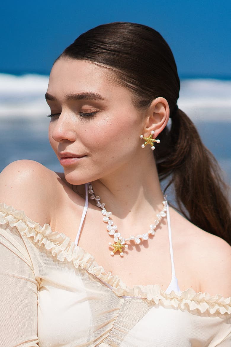 Lila Starfish Stud Earrings, Alternate, color, Gold