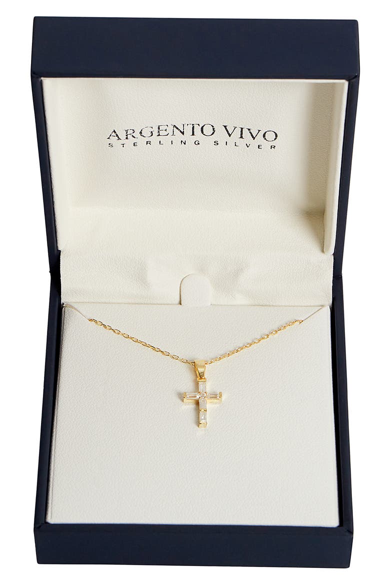 Crystal Baguette Cross Pendant Necklace, Alternate, color, GOLD