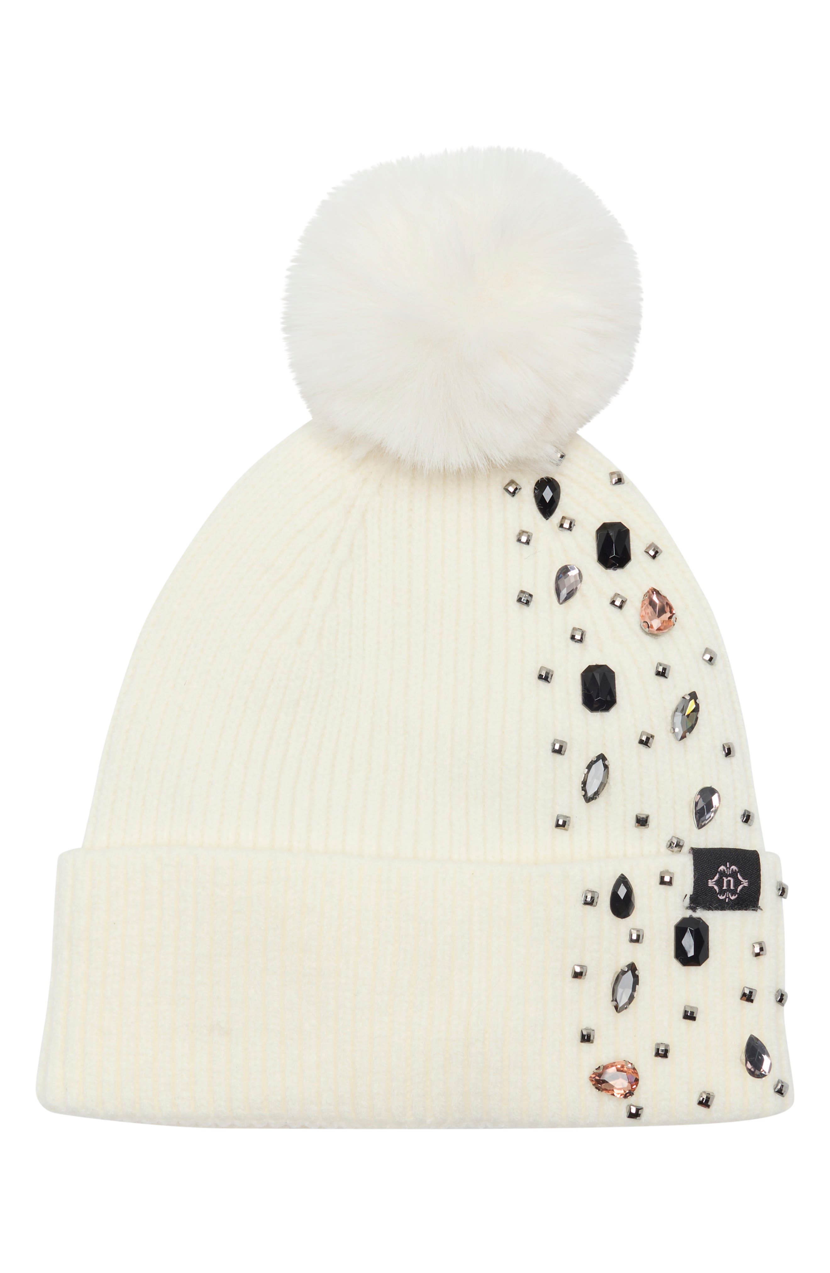 Animal Accent Faux Fur Pom Beanie